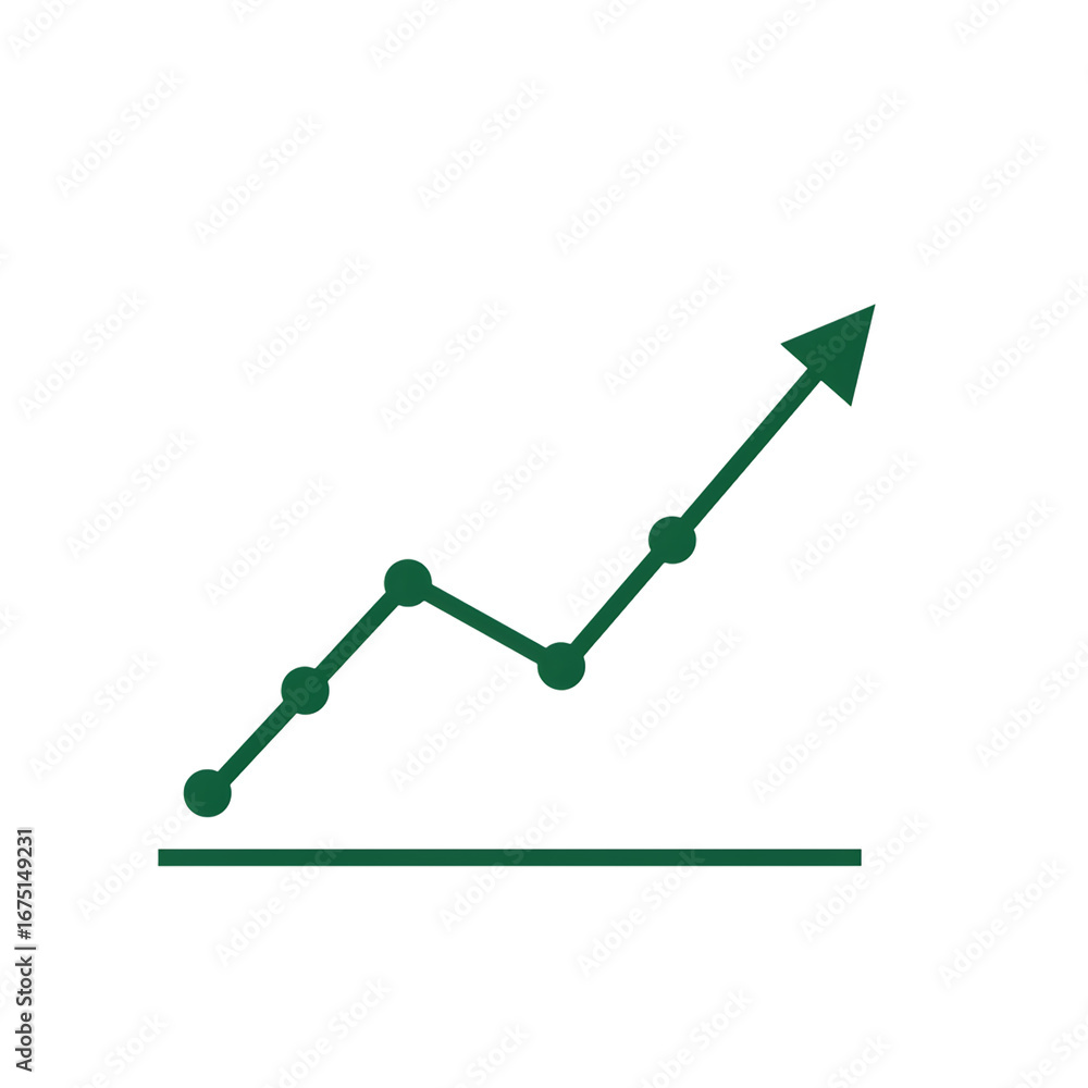 Poster green upward trend line graph with arrow on transparent background