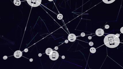 space showing smartphone node drifting into hub, tech network linking music and chat icons - Powered by Adobe