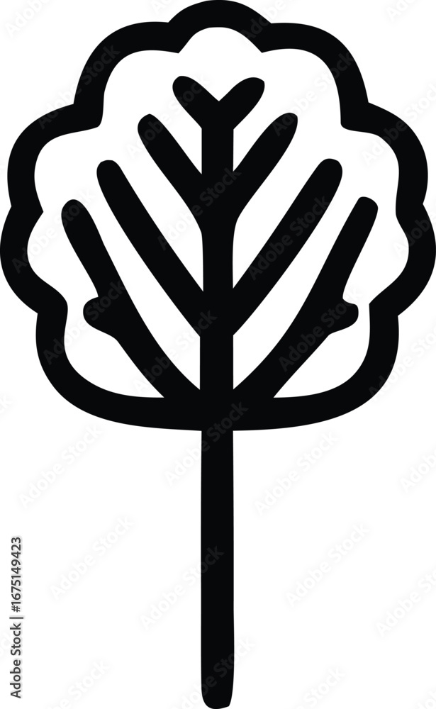 Poster simple outline of a stylized tree with a broad canopy and single trunk icon for nature and ecology