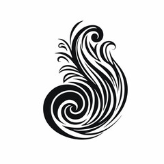 Abstract flowing swirl design element for decoration in bold, solid silhouette