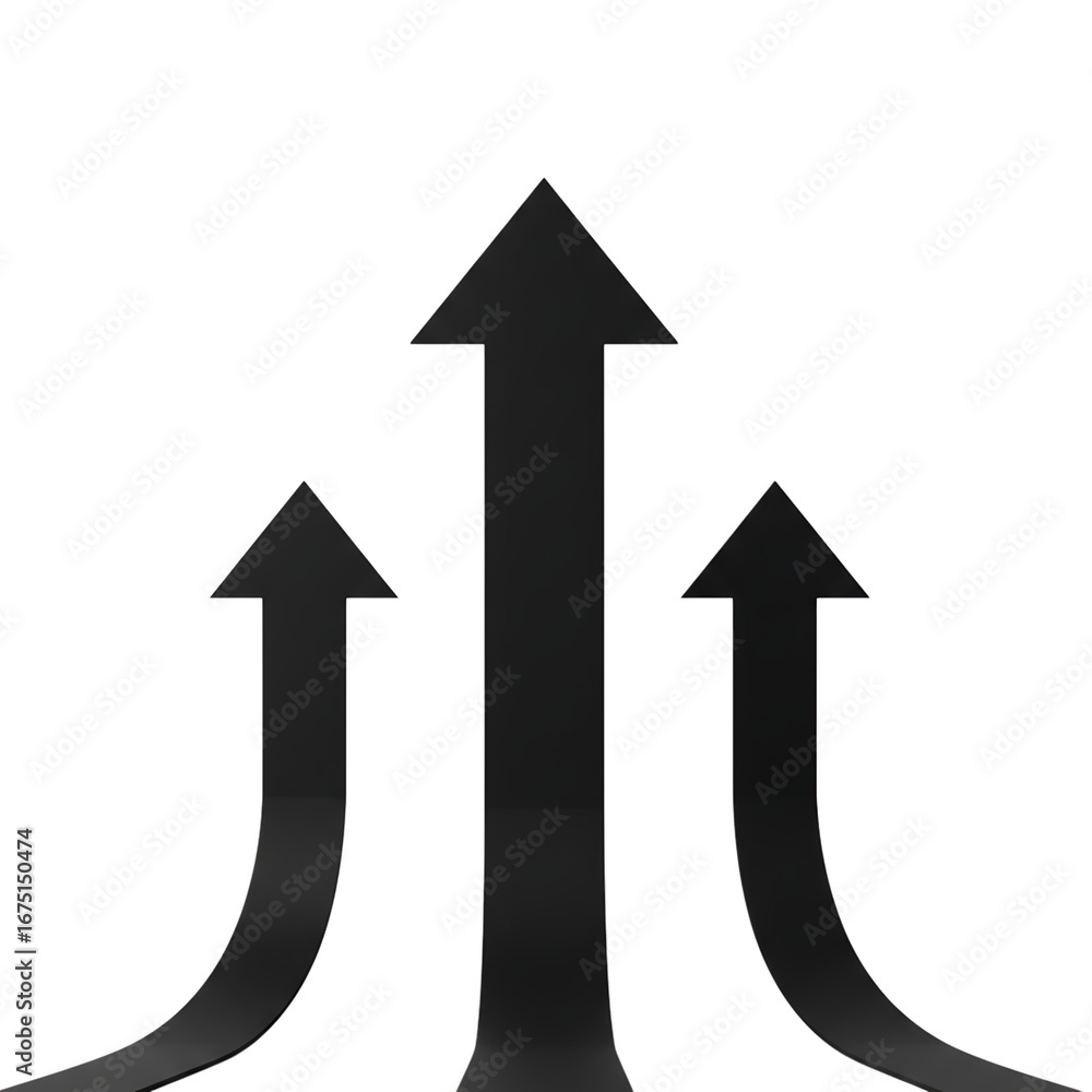 Poster Three Arrows Pointing Upward in Gray on Transparent Background