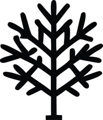 Stylized black silhouette of a branching tree with a square base isolated on a representing nature and growth