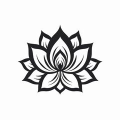 Ornate lotus flower blooming with delicate black detailed vector art silhouette