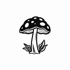 Edible spotted mushroom with decorative leaves artistic vector illustration silhouette