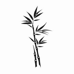 Obraz premium Elegant minimalist bamboo stalk with leaves in stark black silhouette
