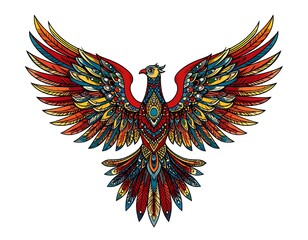 Obraz premium Ornate, multicolored bird with wings spread wide, intricate detailing