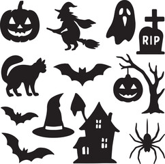 Set of Halloween Silhouettes Vector