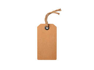 Blank brown kraft paper gift tag with jute string, Isolated On White Background, Png Transparent