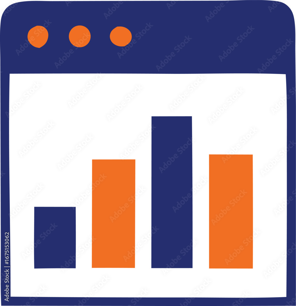 Aufkleber modern bar chart data visualization with blue and orange bars representing growth and trends on a di