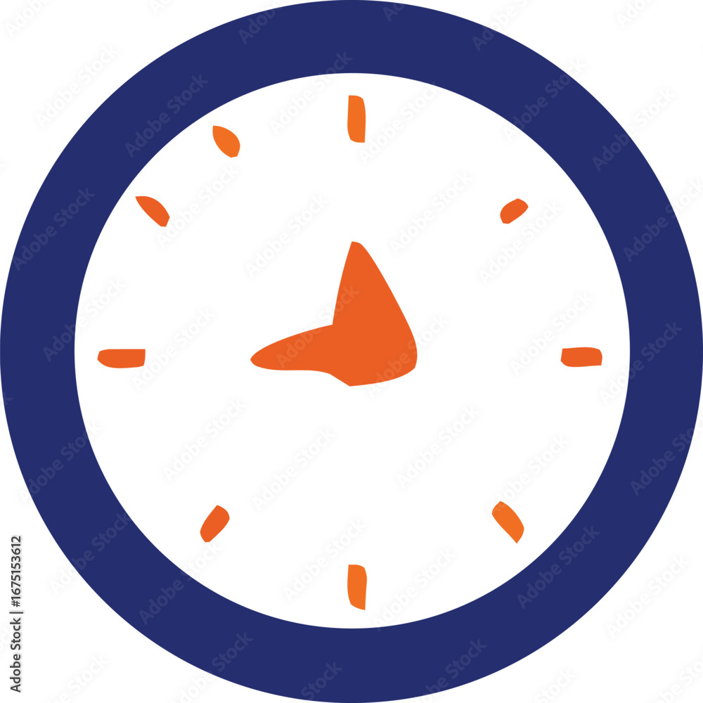 Poster simple clock face graphic with orange hands indicating time against a clean for various design appli