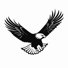 Obraz premium Majestic soaring bald eagle flying high in the sky vector silhouette