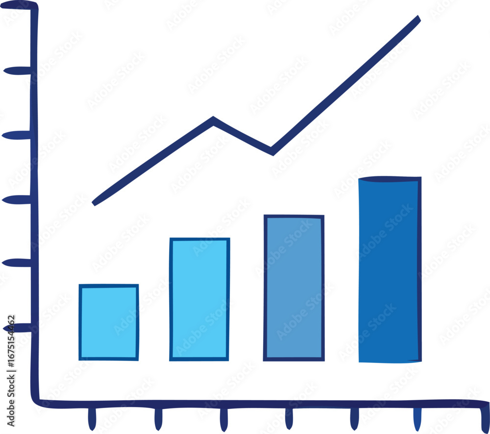 Aufkleber hand-drawn bar chart and line graph showing upward trend data visualization for business growth and 