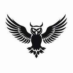 Obraz premium Majestic horned owl soars powerfully in a captivating monochrome vector silhouette