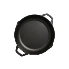 Professional overhead shot of a versatile black cast iron skillet ready for delicious culinary creations and gourmet meals in your kitchen