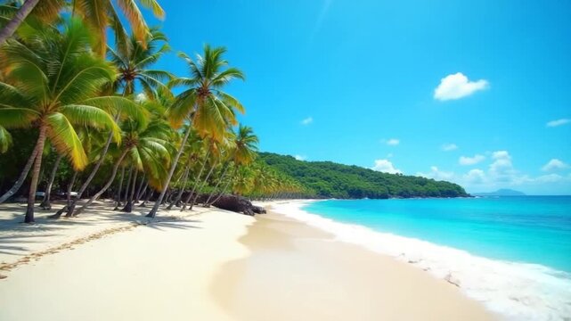 Tropical beach with blue ocean in Lembongan island, Bali. Beach with ocean waves