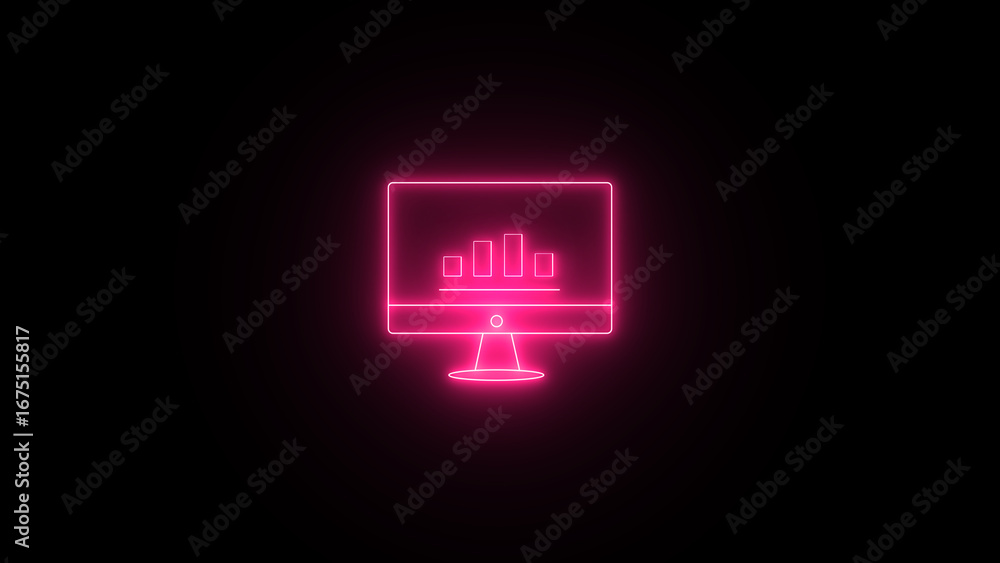 Aufkleber glowing line monitor icon with business graph up to down icon. monitor display with business graph i