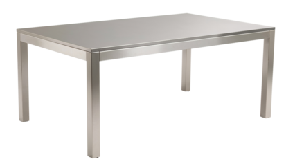 Sleek modern stainless steel table perfect for minimalist dining or commercial use, durable and stylish for home or restaurant decor