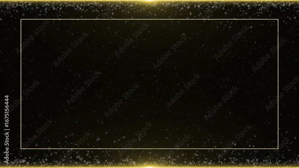 Poster elegant golden frame made of glowing particles creates shimmering border effect on dark backdrop. fo