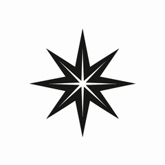 Fototapeta premium Elegant eight pointed star geometric shape in black and white silhouette