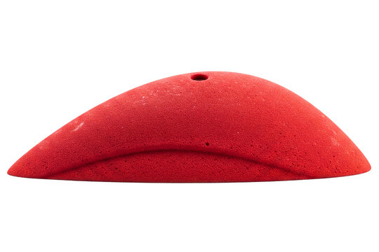 Red textured sloper rock climbing hold for a training wall isolated on a transparent background