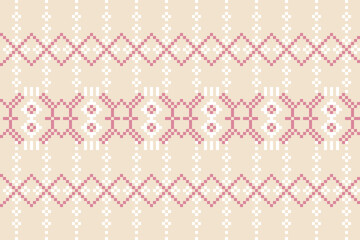 Fabric pixel abstract geometric pattern Thai pixel style design for clothing, fabric, background, wallpaper, wrapping, batik. Knitwear, Embroidery style. Aztec geometric art ornament print.