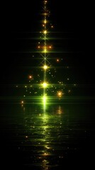 Abstract Christmas tree, glowing lights, reflected in water