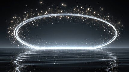 Oval light frame over rippled water