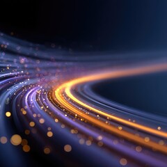 Abstract swirling lines of light, streaks of color, and glowing particles