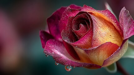Close - up of a Rose with Water Droplets on Petals, Isolated Background for Copy Space