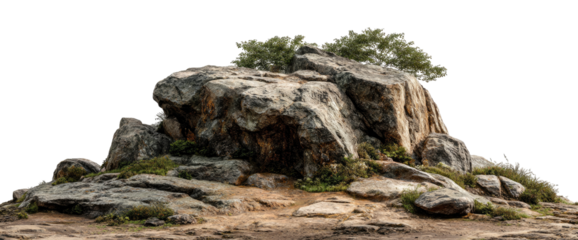 Rocky outcrop with scrub and a textured surface