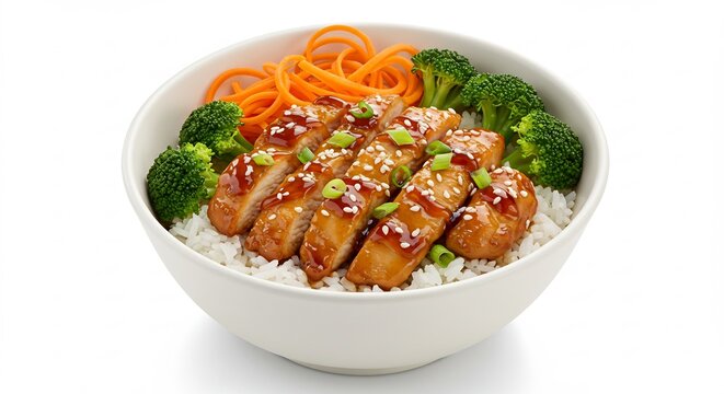 照り輝く照り焼きチキンと野菜 ご飯丼 食欲をそそる彩り. AI Generated