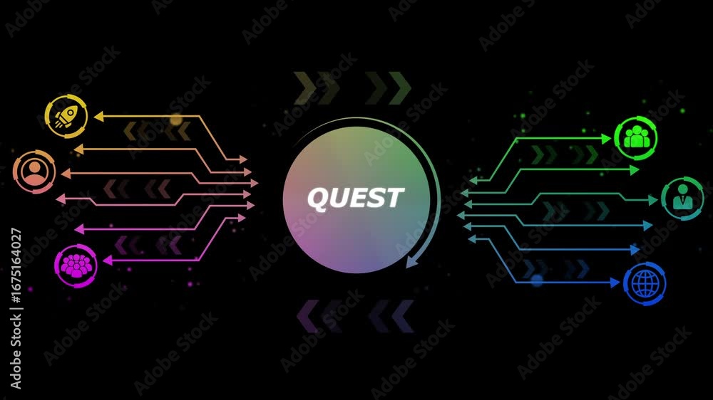 Poster futuristic infographic concept with glowing icons and arrows connecting to a central circle labeled 