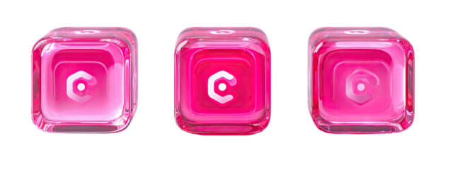 Three bright pink cubic icons