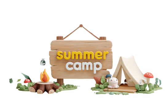 3D rendered summer camp scene