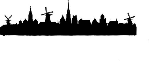 Fototapeta premium Amsterdam Skyline Silhouette with Windmills 
