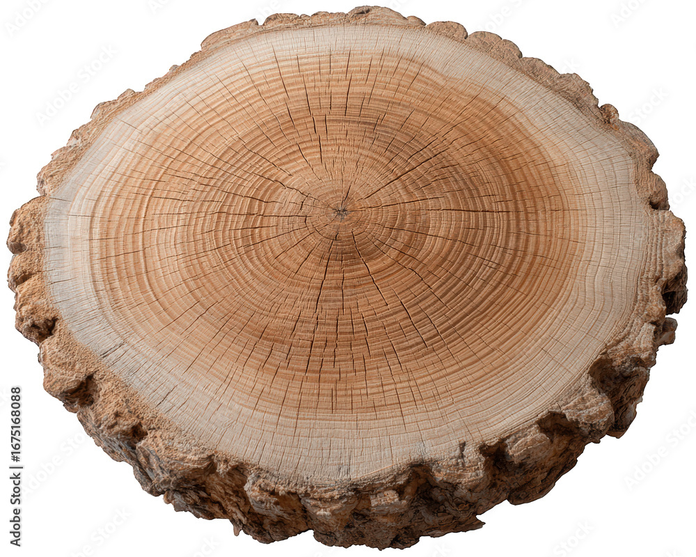 Poster tree log slice natural wood element photorealistic texture round shape visible growth rings rough ba