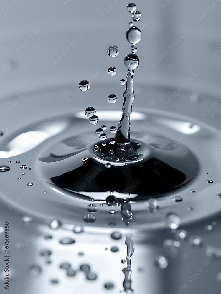 Fototapete close up macro shot of water droplets splashing and creating ripples in a metallic sinkv generated u