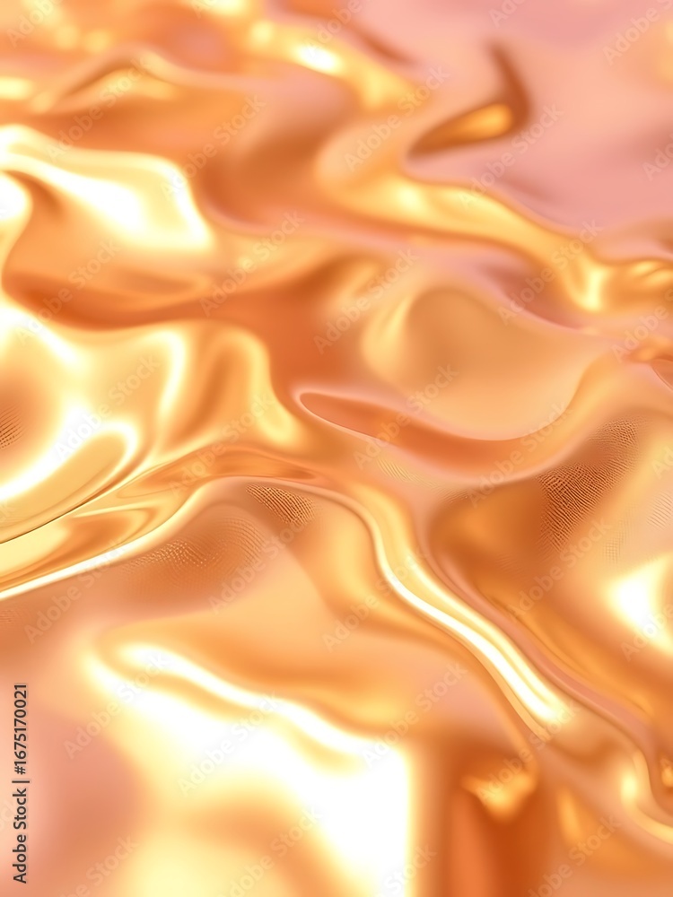 Poster abstract flowing liquid gold texture with shimmering highlights and soft orange hues creating a luxu
