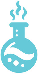 Turquoise lab beaker with steam, scientific experiment or chemistry concept