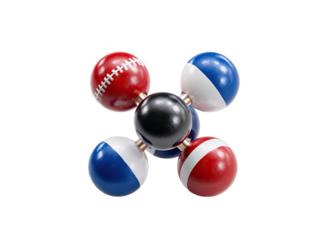 Interconnected spheres with national sports logos - Powered by Adobe
