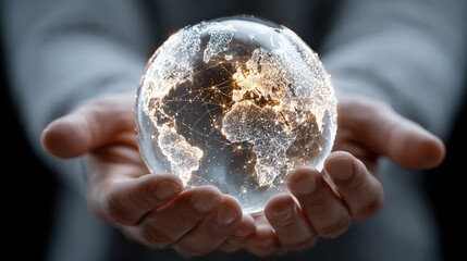 Global network held in cupped hands