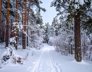 Fototapeta premium Snowy winter forest path (1)