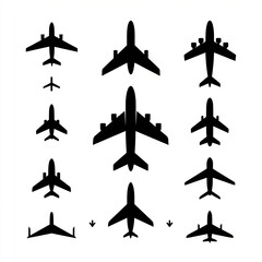 Collection of Airplane Silhouettes in Black and White