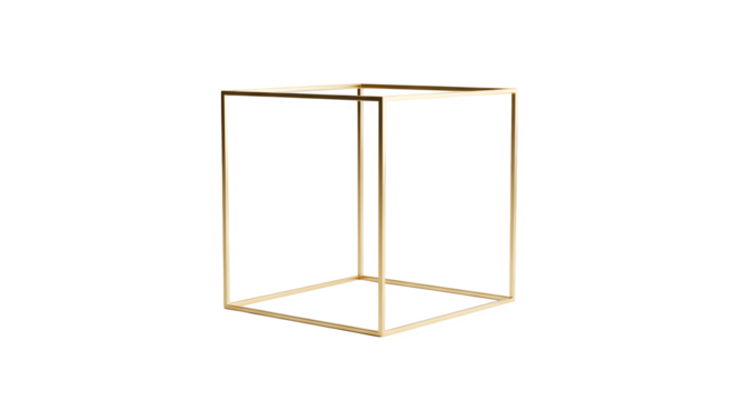 Isolated on transparent background, a golden cube frame in a studio shot