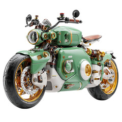 Obraz premium Futuristic Green Motorcycle: A Cyberpunk Dream Machine