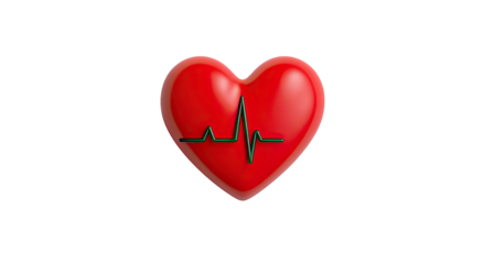 3D heart with EKG graphic.  Red heart, dark background