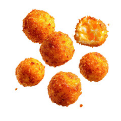 Flying Fried Cheese Balls Isolated on White Background