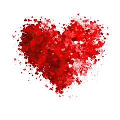 A textured heart shape filled with small red and white dots
