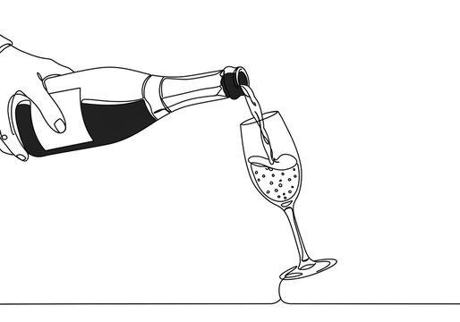 Pouring bubbly champagne into elegant glass for celebratory toast, modern minimalist design for sophisticated events