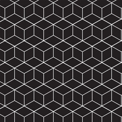 Abstract white line hexa cube pattern on black background.